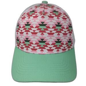 Red Aspen Trucker Hat Green Pink Geometric Pattern Mesh Snapback OS Adjustable